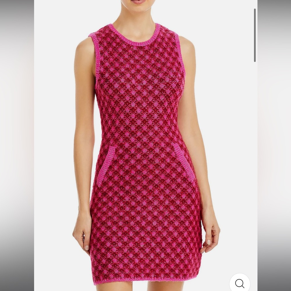 Aqua magenta pink houndstooth sleeveless sweater dress
